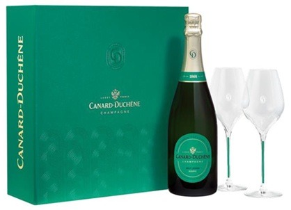 Champagne Canard Duchène Brut Frankrijk in luxe kerst giftbox met 2 glazen - Afbeelding 2